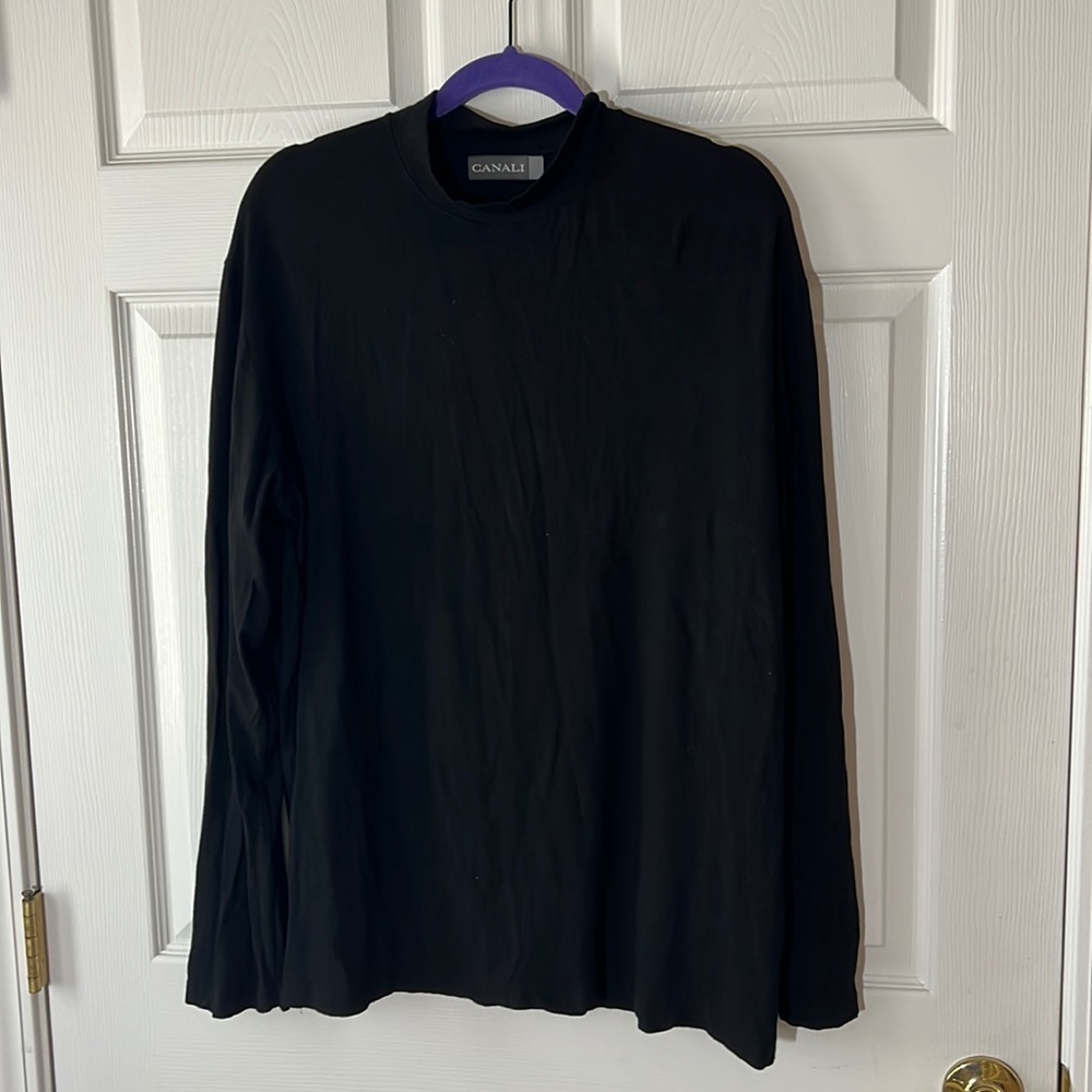 Canali Mock‎ Neck Long Sleeve Black Shirt, Sz L/XL